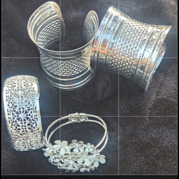 Jewelry - ⭐3 For $21⭐ Elegant Silver Tone Cuff Bracelets and Floral Bracelet